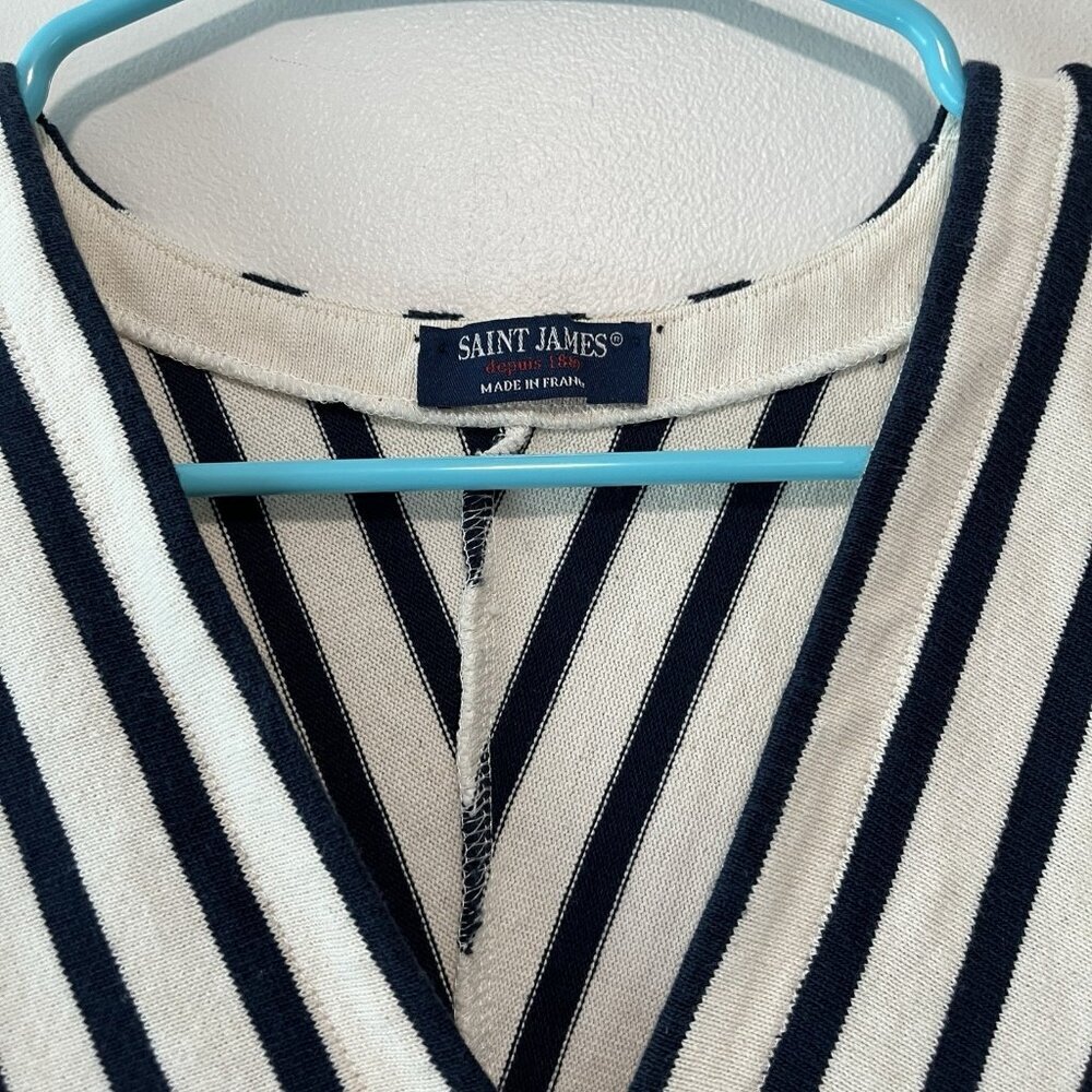 Saint James Menerbes Breton Striped Short Sleeve V-Neck‎ Nautical Coastal Dress - Picture 8 of 14